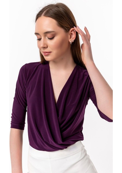 Alttan Çıtçıtlı Kruvaze Yaka Truvakar Kol Bluz & Body modelleri