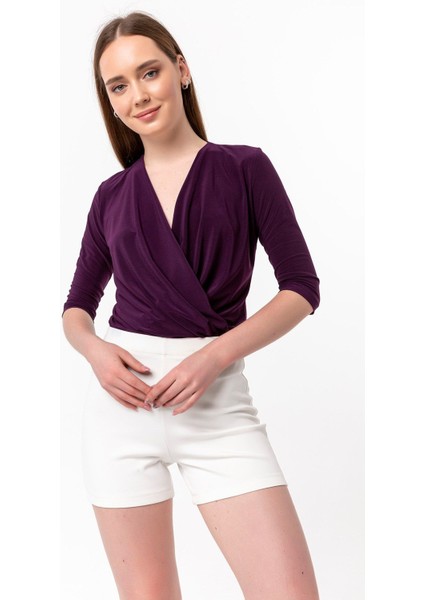 Alttan Çıtçıtlı Kruvaze Yaka Truvakar Kol Bluz & Body indirimleri