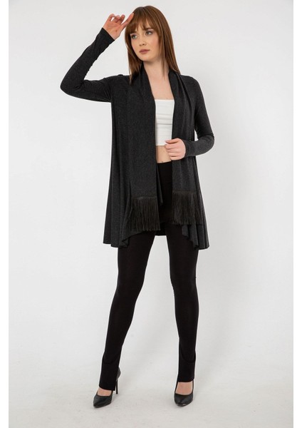 Kendinden Fularlı Püskül Detay Mevsimlik Triko Hırka modelleri