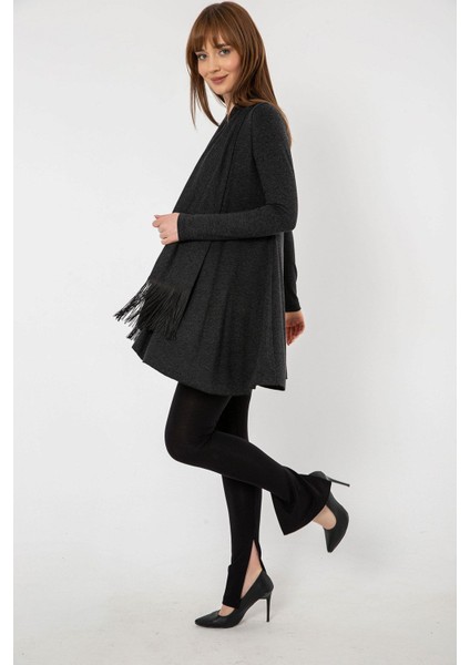 Kendinden Fularlı Püskül Detay Mevsimlik Triko Hırka fırsatları