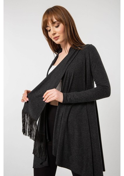 Kendinden Fularlı Püskül Detay Mevsimlik Triko Hırka indirimleri