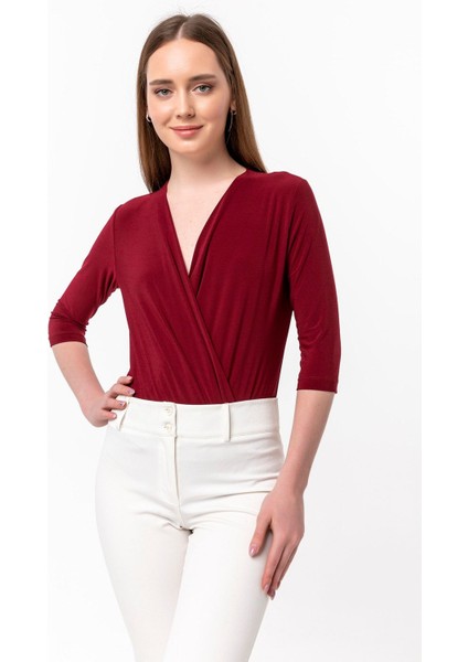 Alttan Çıtçıtlı Kruvaze Yaka Truvakar Kol Bluz & Body fırsatları
