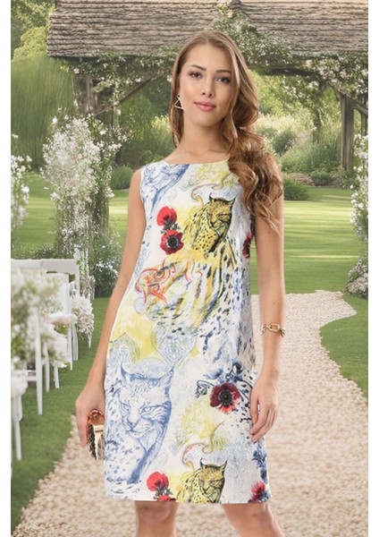 Leopar Kedi Desen Rahat Kesim Elbise Gündüz & Gece