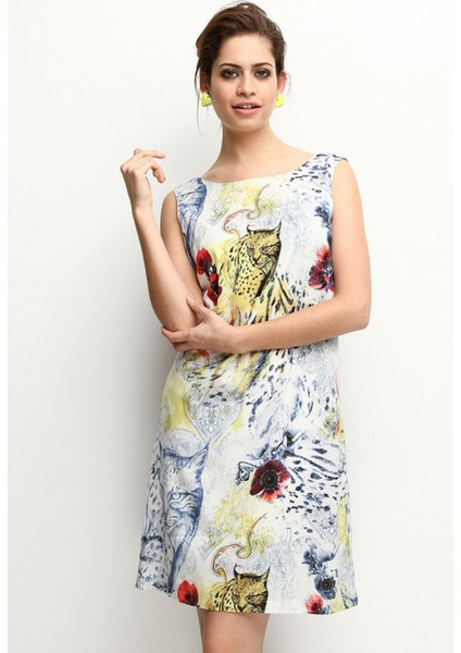 Leopar Kedi Desen Rahat Kesim Elbise Gündüz & Gece modelleri