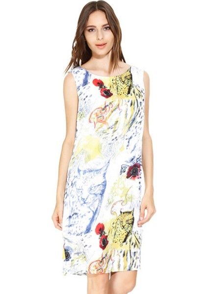 Leopar Kedi Desen Rahat Kesim Elbise Gündüz & Gece fırsatları