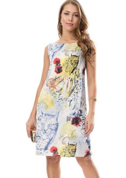 Leopar Kedi Desen Rahat Kesim Elbise Gündüz & Gece indirimleri