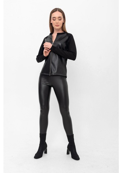 Fermuarlı Suni Kalın Deri Detay Ceket & Hırka modelleri