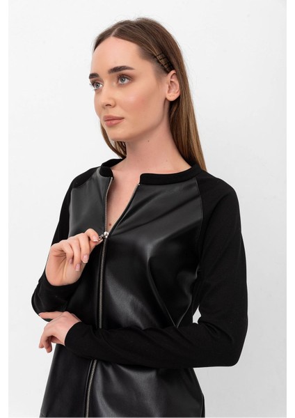 Fermuarlı Suni Kalın Deri Detay Ceket & Hırka fırsatları