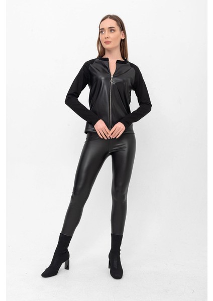 Fermuarlı Suni Kalın Deri Detay Ceket & Hırka indirimleri