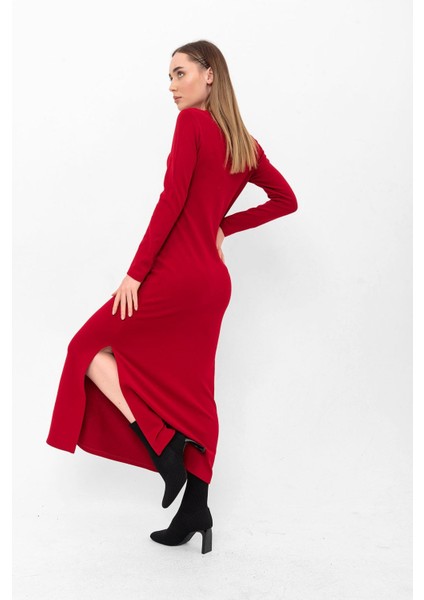 Bisiklet Yaka Yırtmaçlı Uzun Triko Elbise fırsatları