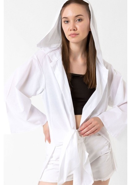 Kapüşonlu Yırtmaçlı Vual Kimono & Hırka