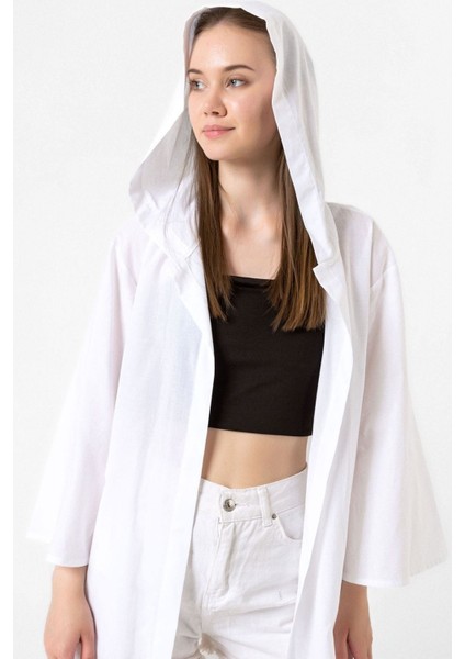Kapüşonlu Yırtmaçlı Vual Kimono & Hırka