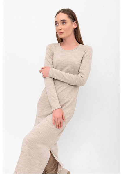 Bisiklet Yaka Yırtmaçlı Uzun Triko Elbise modelleri