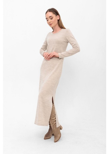 Bisiklet Yaka Yırtmaçlı Uzun Triko Elbise fırsatları