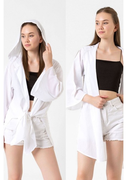 Kapüşonlu Yırtmaçlı Vual Kimono & Hırka