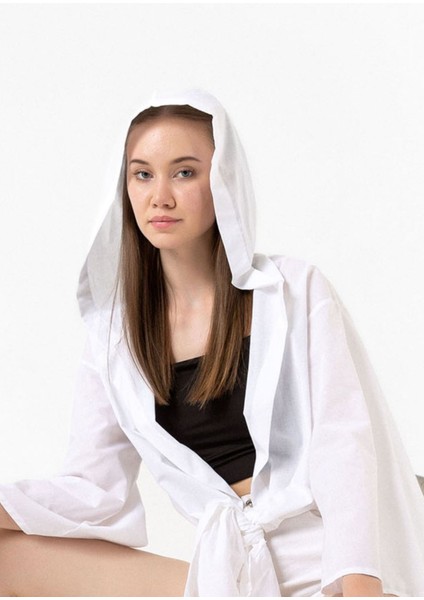 Kapüşonlu Yırtmaçlı Vual Kimono & Hırka fırsatları