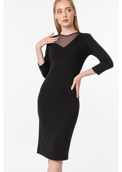 Dudak Yaka Krep Kumaş Kalem Elbise fiyatları