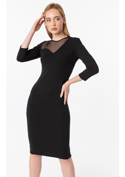 Dudak Yaka Krep Kumaş Kalem Elbise modelleri