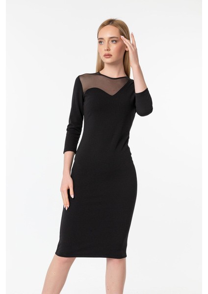 Dudak Yaka Krep Kumaş Kalem Elbise indirimleri