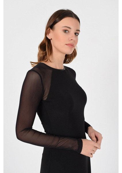 Kadın Yırtmaç ve Tül Detay Elbise modelleri