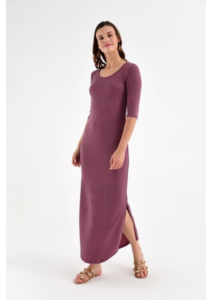 Kadın Yırtmaç Detay Balerin Yaka Elbise