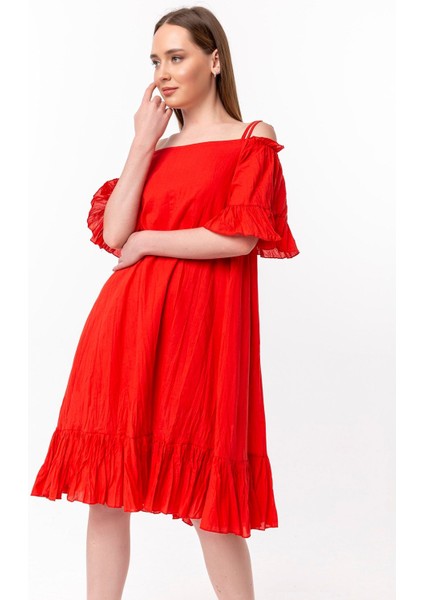 Madonna Yaka Askılı Volanlı Vual Elbise fiyatları