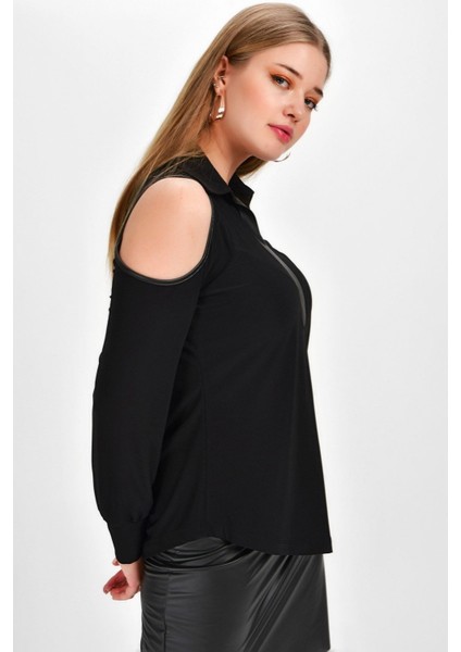 Kadın Omuz Detay Gömlek Yaka Bluz fiyatları