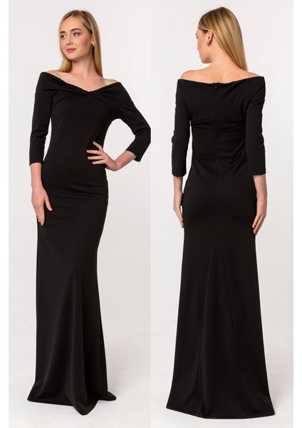 Madonna Burgu Yaka Scuba Krep Abiye Balık Elbise fiyatları