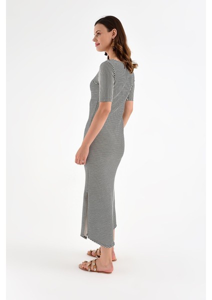 Kadın - Yırtmaç Detay Balerin Yaka Elbise modelleri