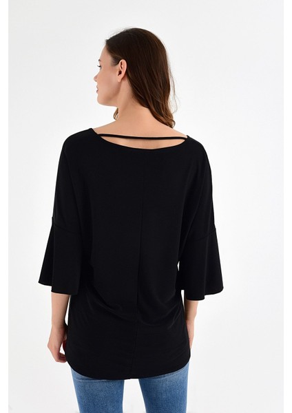 Kadın V Yaka ve Kolda Volan Detay Bluz fırsatları
