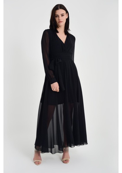 Kadın Kruvaze Yaka Şifon Elbise