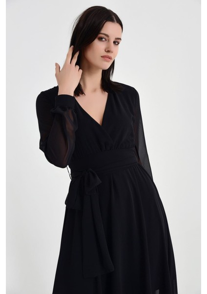 Kadın Kruvaze Yaka Şifon Elbise modelleri