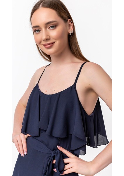 Yaka ve Etek Ucu Volan Detaylı Şifon Elbise indirimleri