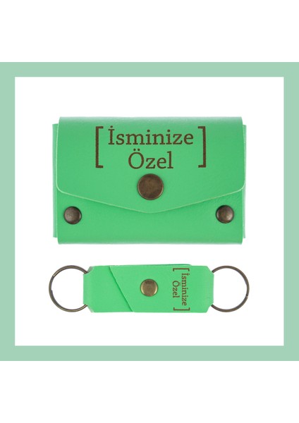 Fıstık Yeşil, Adınıza Özel Kişisel Cüzdan ve Anahtarlık Seti, Şık lik Takım, Mükemmel Sürpriz