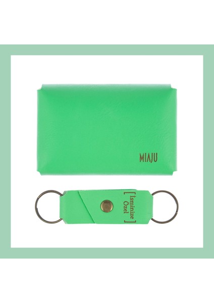 Fıstık Yeşil, Adınıza Özel Kişisel Cüzdan ve Anahtarlık Seti, Şık lik Takım, Mükemmel Sürpriz fiyatları