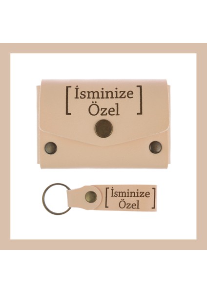 Pudra Renginde, Isme Özel Cüzdan ve Anahtarlık Seti, Sevdiklerinize Uygun Hediye Takımı