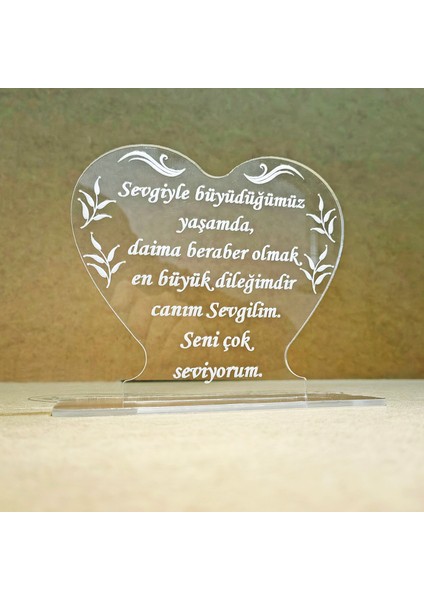 Sevgililer İçin Pleksi Tebrik Kartı Lazer Kazıma Güzel Sözler (Kişiye Özel)