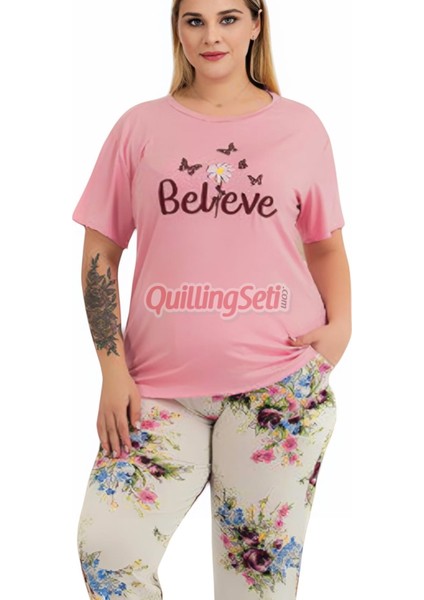 Pembe Renk ve Çiçekli 11005 Kısa Kollu Kadın Büyük Beden Anne Pijama Takımı fiyatları