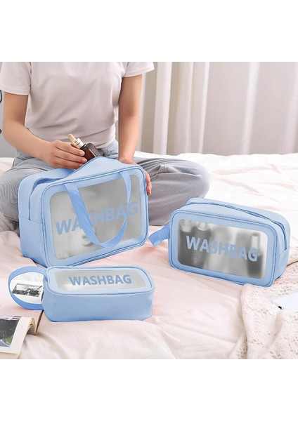 3'lü Kişisel Bakım Çantası - Şeffaf Su Geçirmez Makyaj Çantası - Waterproof Kozmetik Çantası - Şeffaf Kozmetik Çantası (S-M-L)