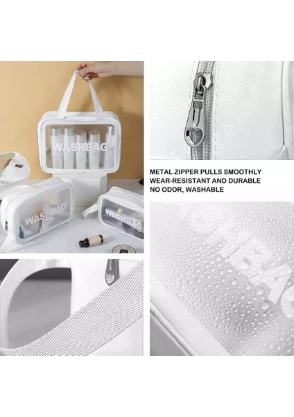 3'lü Kişisel Bakım Çantası - Şeffaf Su Geçirmez Makyaj Çantası - Waterproof Kozmetik Çantası - Şeffaf Kozmetik Çantası (S-M-L)