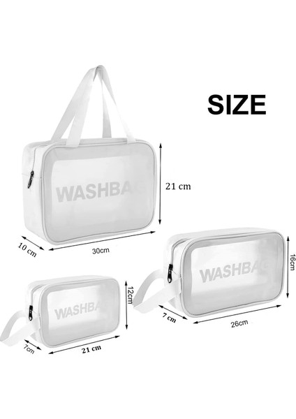 3'lü Kişisel Bakım Çantası - Şeffaf Su Geçirmez Makyaj Çantası - Waterproof Kozmetik Çantası - Şeffaf Kozmetik Çantası (S-M-L)