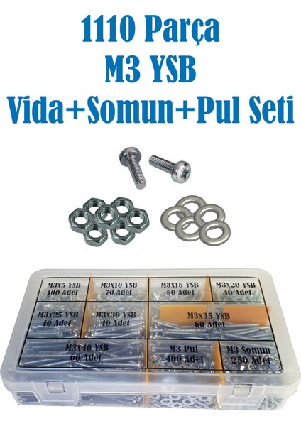 1110 Parça M3 Ysb Civata+Somun+Pul Seti (M3 Ysb Vida Seti)