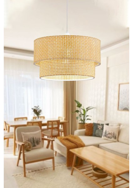 Modern doğal hazeran rattan 2 katlı sarkıt avize salon mutfak yatak odası avize