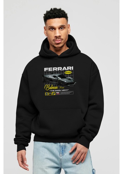 Batman x Ferrarı Ön Baskılı Hoodie Oversize Kapüşonlu Sweatshirt Erkek Kadın Unisex