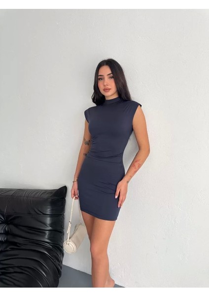 Yarım Bogazlı Kolsuz Mini Boy Elbise - Lacivert