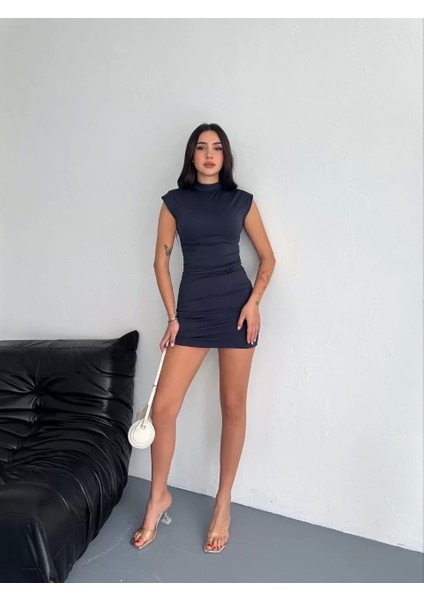 Yarım Bogazlı Kolsuz Mini Boy Elbise - Lacivert