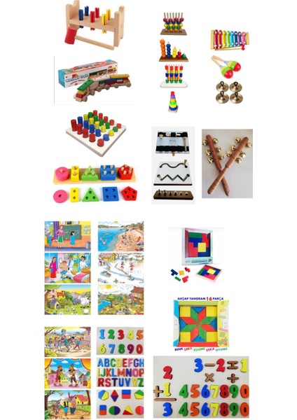 Montessori Eğitici Ahşap Kavram Oyuncakları Anaokulu Özel Eğitim Yapboz Oyuncak Seti 32 Li