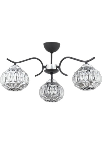 Elmas 3 lü modern (siyah krom) füme camlı salon mutfak yatak odası genç odası avize
