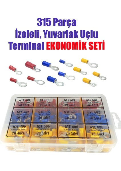 Gwest - 315 Parça Izoleli Yuvarlak Uçlu Terminal Ekonomik Seti