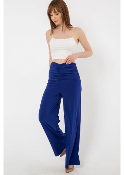 Korsaj Kısmı Büzgü Detaylı Bol Paça Yüksek Bel Pantolon